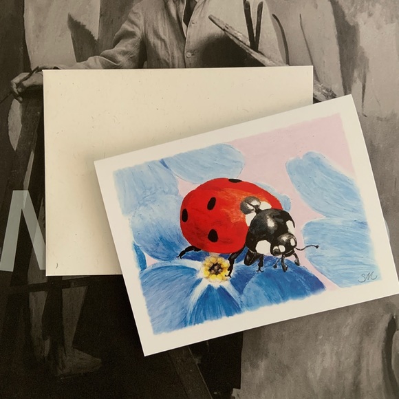 Original 3”x4” Ladybug Painting in Vintage Gold Frame. Matted & Glass - Picture 2 of 2